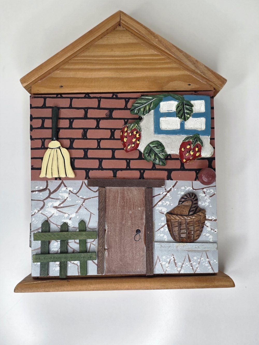 Vintage Cottagecore Wooden Key Box Holder Wall Cabinet 6 Hooks